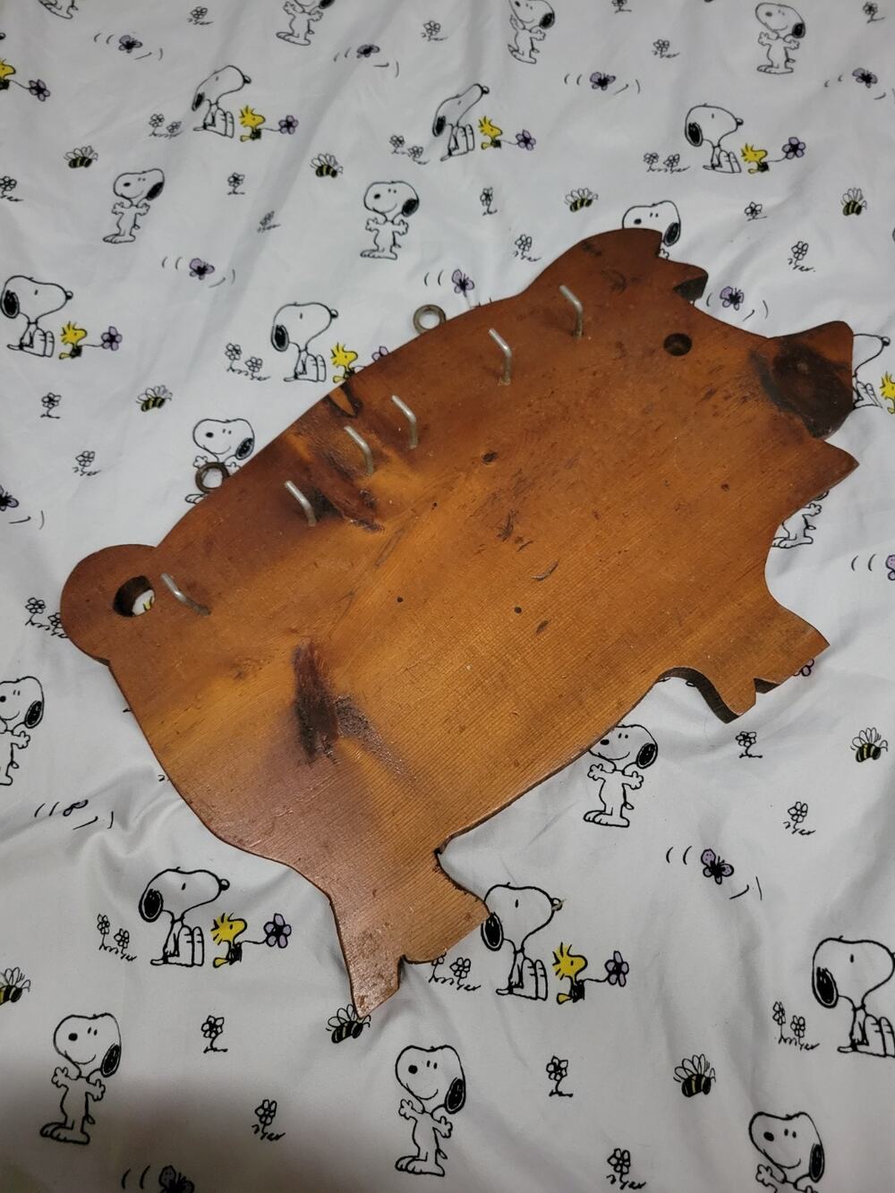 VTG Wall Mount Wooden Pig Key Holder Hooks Rustic Cottagecore Farmhouse